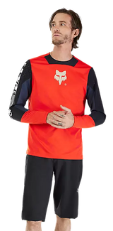 Fox Defend Long Sleeve Jersey Elevated Flo Red FRONT FACING MODEL
