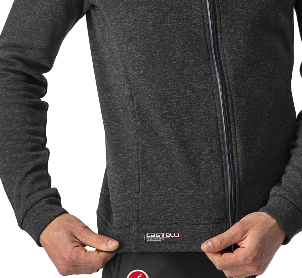 CASTELLI MILANO FULL ZIP FLEECE MELANGE LIGHT BLACK DETAILS