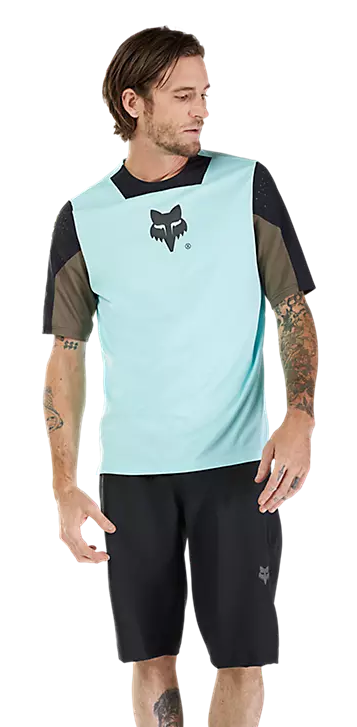 Fox Defend Short Sleeve Jersey Elevated Light Blue FRONT FACING MODEL