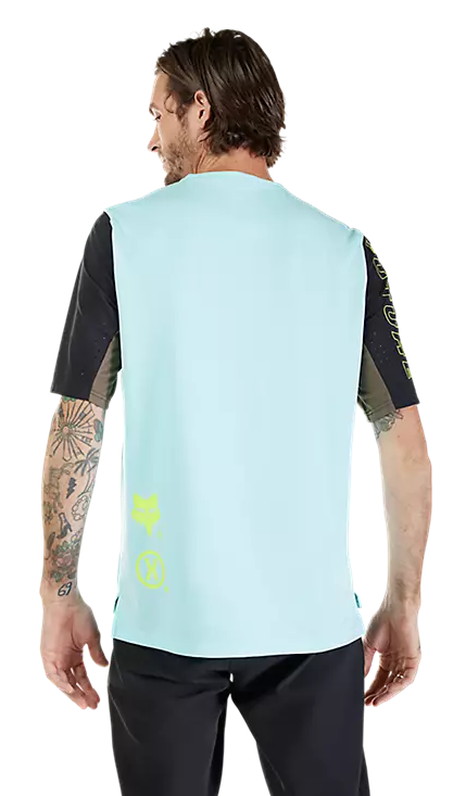 Fox Defend Short Sleeve Jersey Elevated Light Blue BACK FACING MODEL
