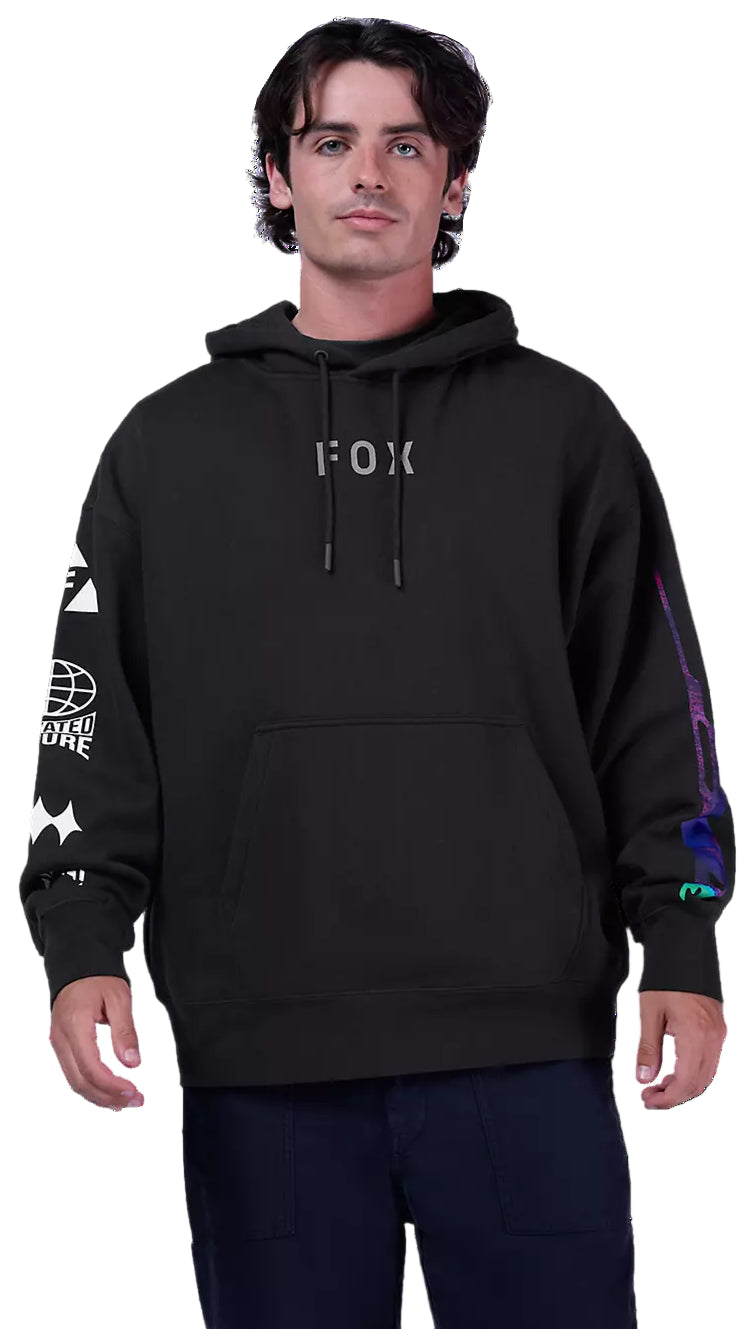 Fox Image Cosmo Oversized Fleece Pullover Black FRONT FACING MODEL