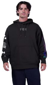 Fox Image Cosmo Oversized Fleece Pullover Black FRONT FACING MODEL