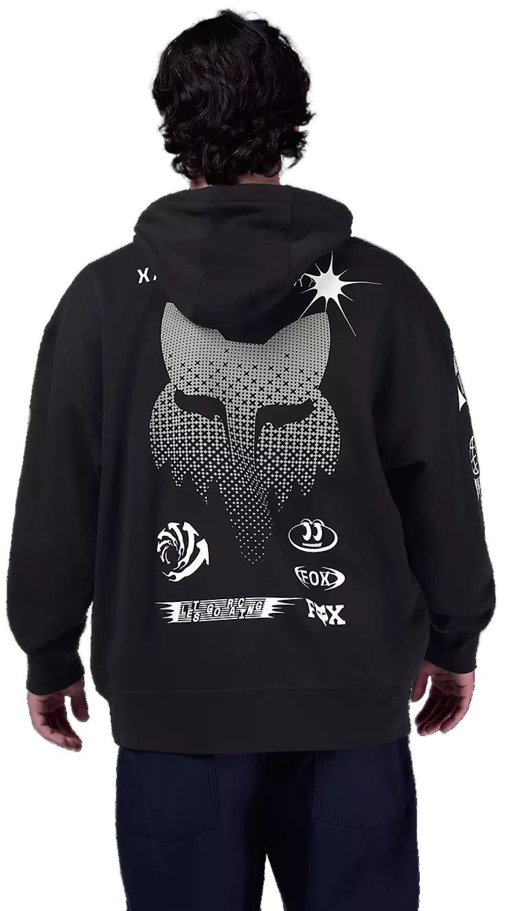 Fox Image Cosmo Oversized Fleece Pullover Black BACK FACING MODEL