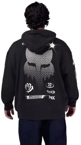 Fox Image Cosmo Oversized Fleece Pullover Black BACK FACING MODEL