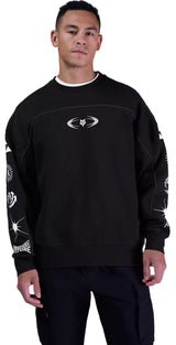 Fox Image Cosmo Oversized Fleece Crew Black  FRONT FACING MODEL