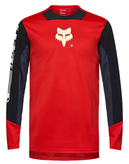 Fox Youth Defend Long Sleeve Jersey Elevated Flo Red FRONT