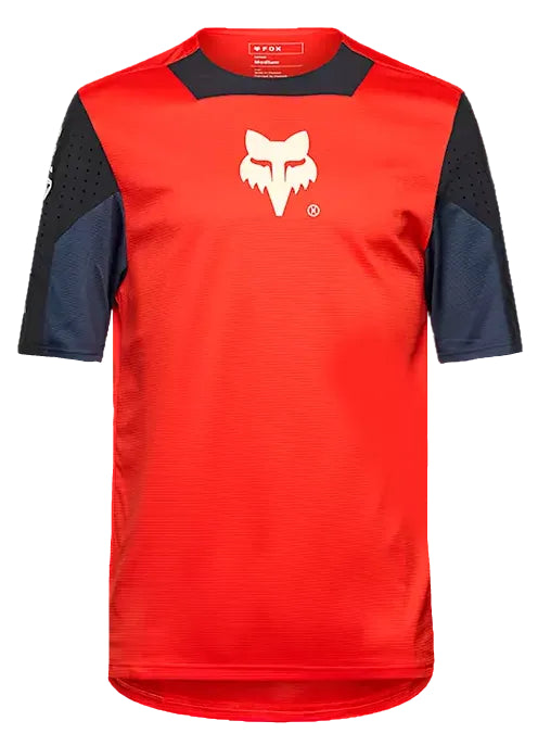 Fox Youth Defend Short Sleeve Jersey Elevated Flo Red FRONT