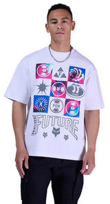 Fox Image Cosmo Oversized Short Sleeve White Shirt FRONT FACING MODEL