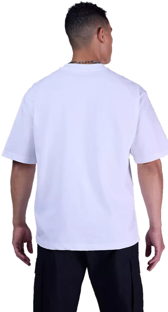 Fox Image Cosmo Oversized Short Sleeve White Shirt BACK FACING MODEL
