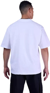 Fox Image Cosmo Oversized Short Sleeve White Shirt BACK FACING MODEL