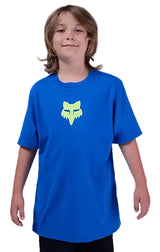 Fox Youth Spire Short Sleeve Tee Blue FRONT FACING MODEL