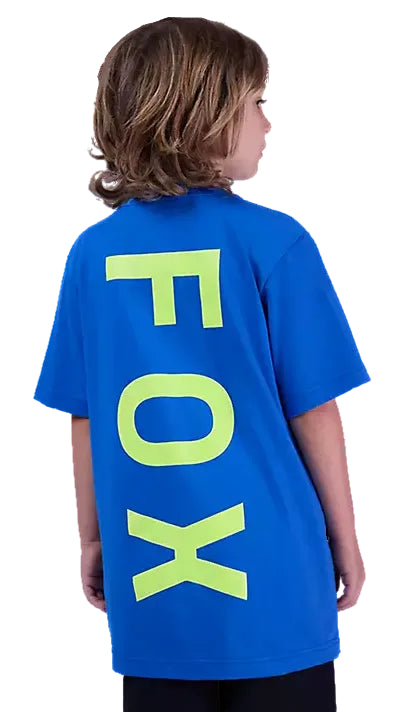 Fox Youth Spire Short Sleeve Tee Blue BACK FACING MODEL