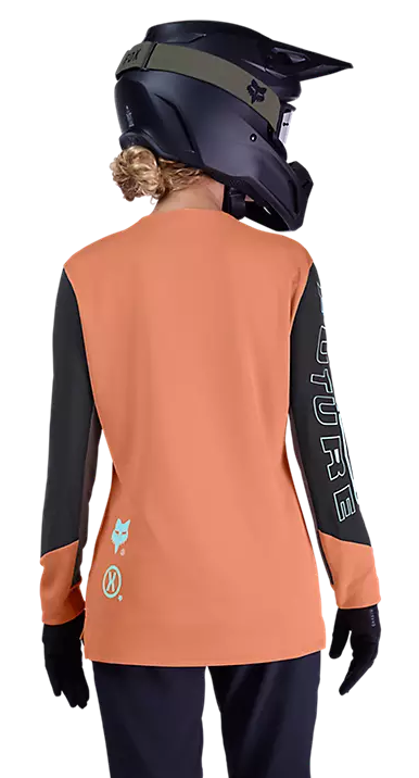 Fox Defend Long Sleeve Jersey Elevated Coral BACK FACING MODEL
