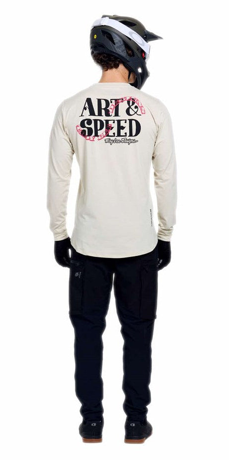 Troy Lee Designs Ruckus Ride Long Sleeve Tee Art & Speed Pumice BACK FACING MODEL