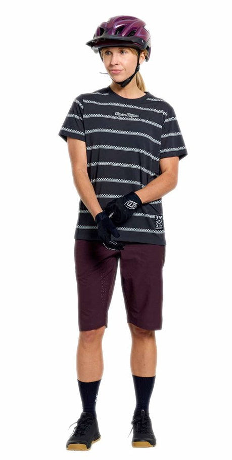 Troy Lee Designs Womens Lilium Ride Short Sleeve Tee Checked Out Carbon FRONT FACING MODEL