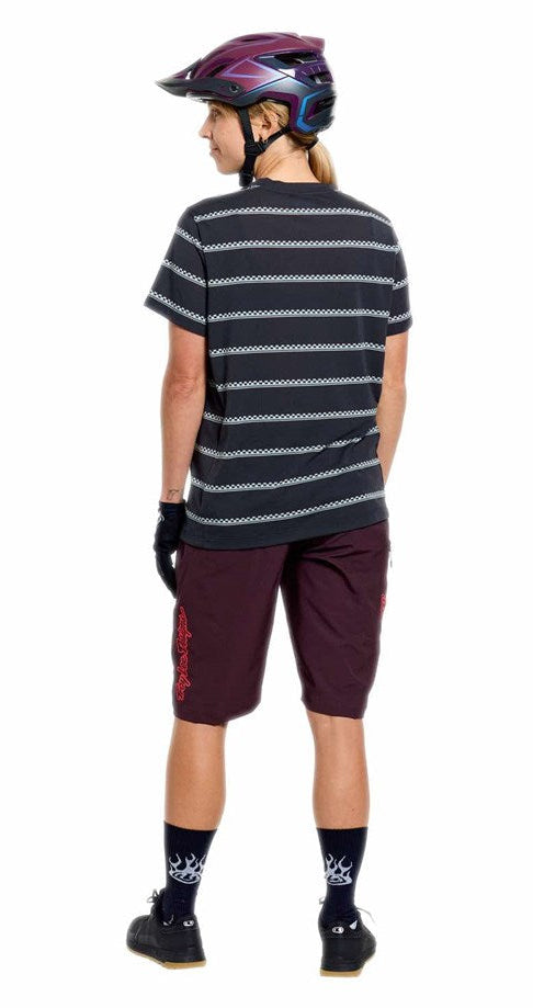 Troy Lee Designs Womens Lilium Ride Short Sleeve Tee Checked Out Carbon BACK FACING MODEL