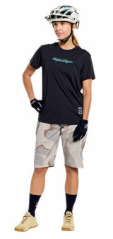 Troy Lee Designs Womens Lilium Ride Short Sleeve Tee Signature Black FRONT FACING MODEL