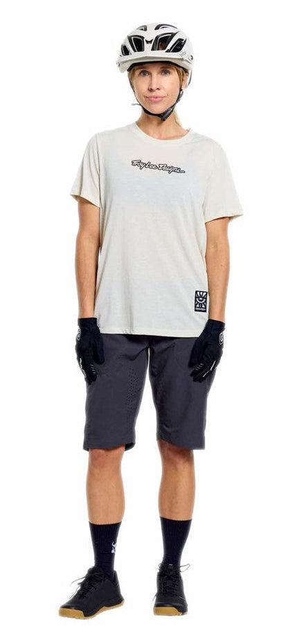 Troy Lee Designs Womens Lilium Ride Short Sleeve Tee Signature Pumice FRONT FACING MODEL