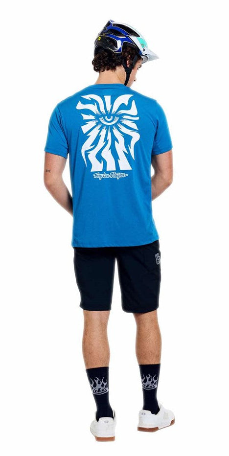 Troy Lee Designs Skyline Ride Short Sleeve Tee One Eye Aero Blue BACK FACING MODEL