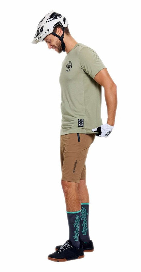 Troy Lee Designs Skyline Ride Short Sleeve Tee Stamps Sage SIDE-FRONT FACING MODEL