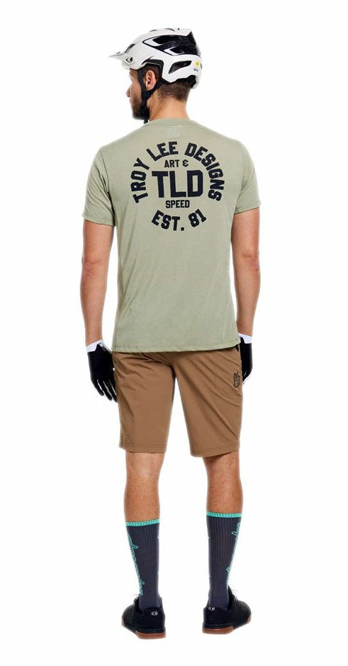 Troy Lee Designs Skyline Ride Short Sleeve Tee Stamps Sage BACK FACING MODEL