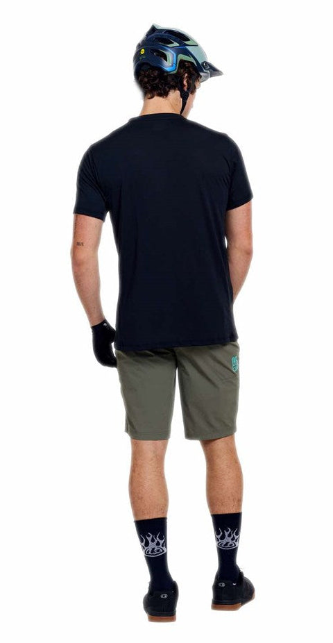 Troy Lee Designs Skyline Ride Short Sleeve Tee Signature Black / Real Teal BACK FACING MODEL