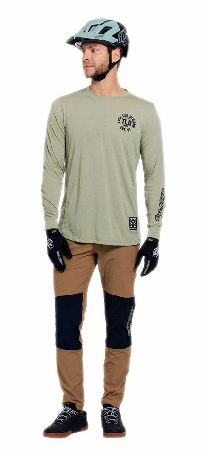 Troy Lee Designs Skyline Ride Long Sleeve Tee Stamps Sage FRONT FACING MODEL