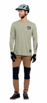 Troy Lee Designs Skyline Ride Long Sleeve Tee Stamps Sage FRONT FACING MODEL
