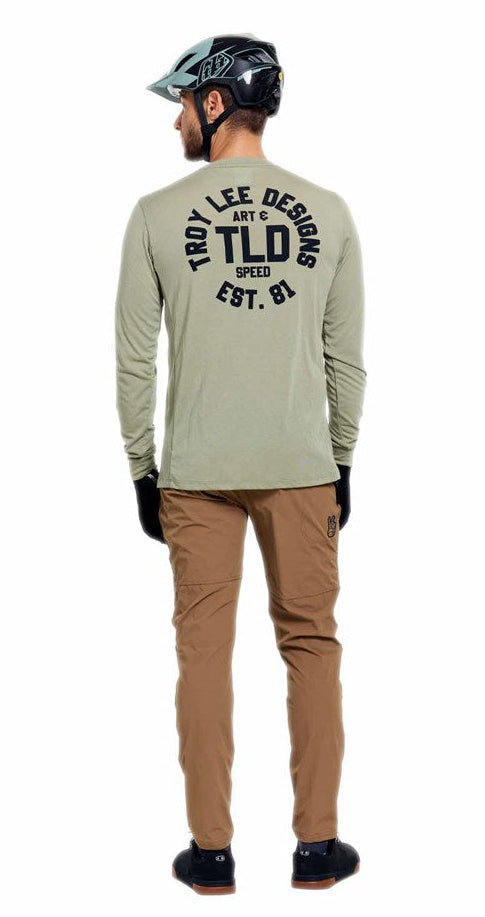 Troy Lee Designs Skyline Ride Long Sleeve Tee Stamps Sage BACK FACING MODEL