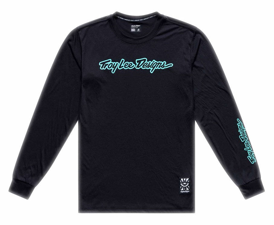 Troy Lee Designs Skyline Ride Long Sleeve Tee Signature Black / Real Teal FRONT