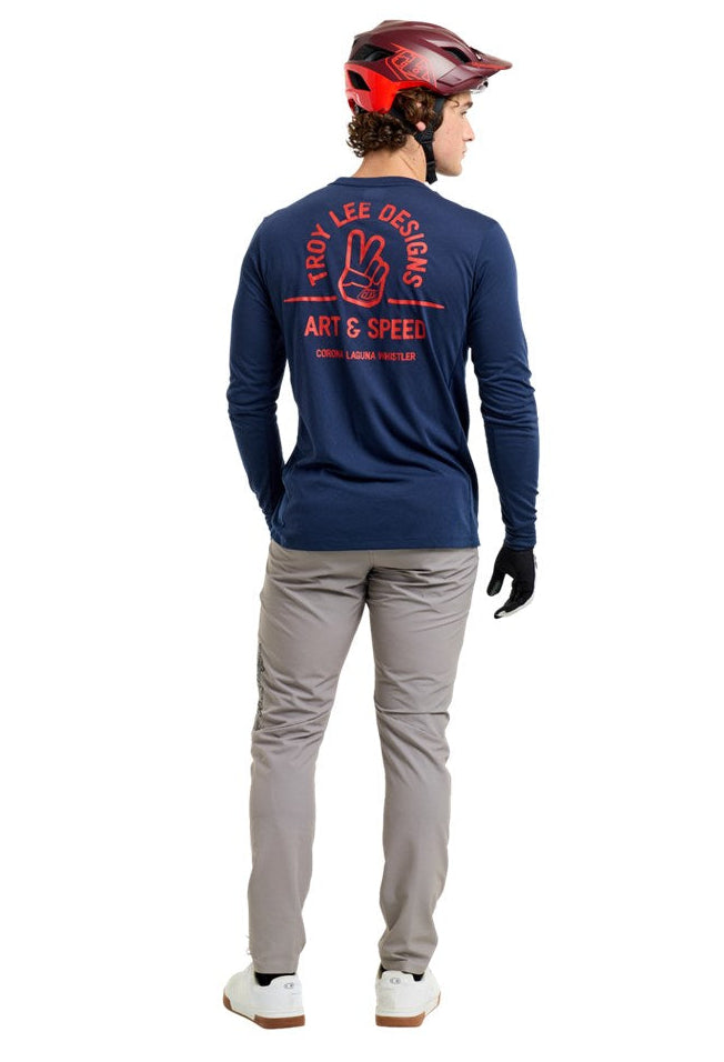 Troy Lee Designs Skyline Long Sleeve Ride Tee Locals Midnight 25.2 BACK FACING MODEL