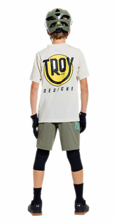 Troy Lee Designs Youth Skyline Ride Short Sleeve Tee Happy Pumice BACK FACING MODEL