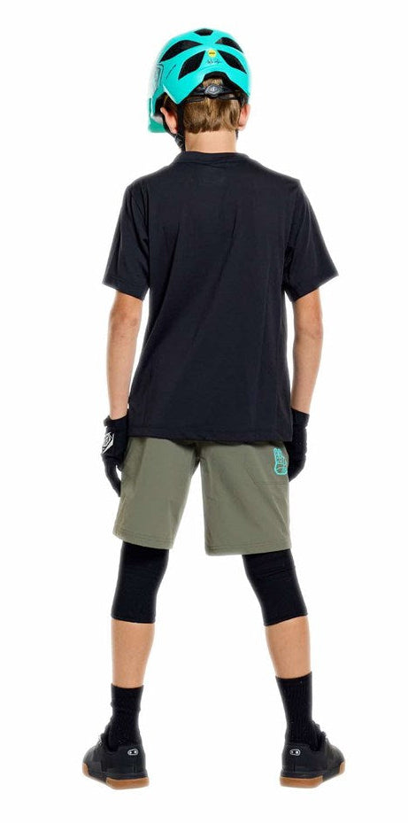 Troy Lee Designs Youth Skyline Ride Short Sleeve Tee Signature Black/Real Tea BACK FACING MODEL
