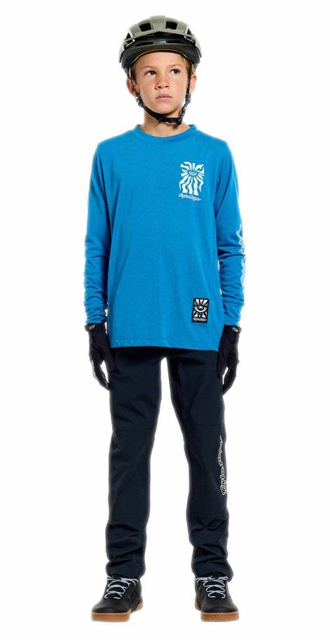Troy Lee Designs Youth Skyline Ride Long Sleeve Tee One Eye Aero Blue FRONT FACING MODEL