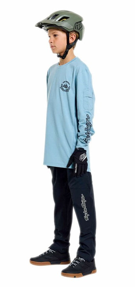 Troy Lee Designs Youth Ruckus Ride LS Tee Carbs Dawn Blue SIDE - FRONT FACING MODEL