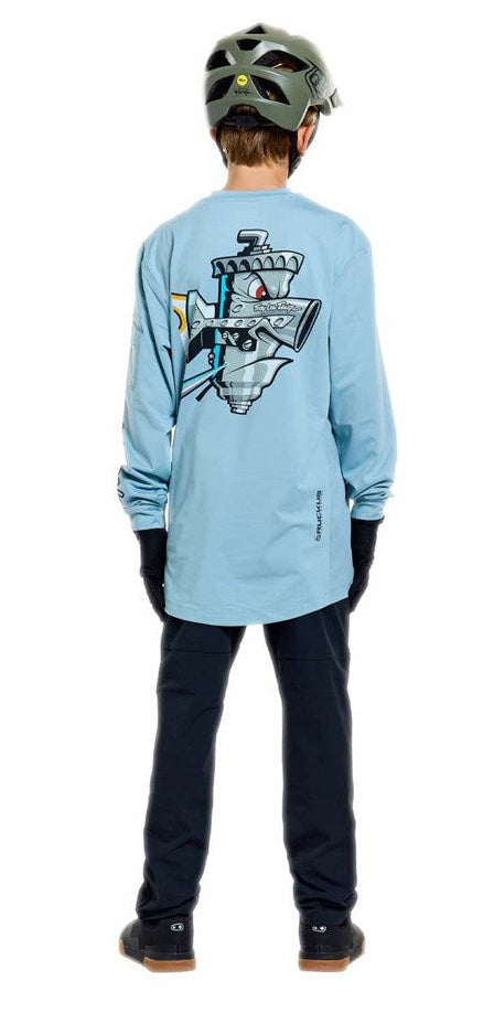 Troy Lee Designs Youth Ruckus Ride LS Tee Carbs Dawn Blue BACK FACING MODEL
