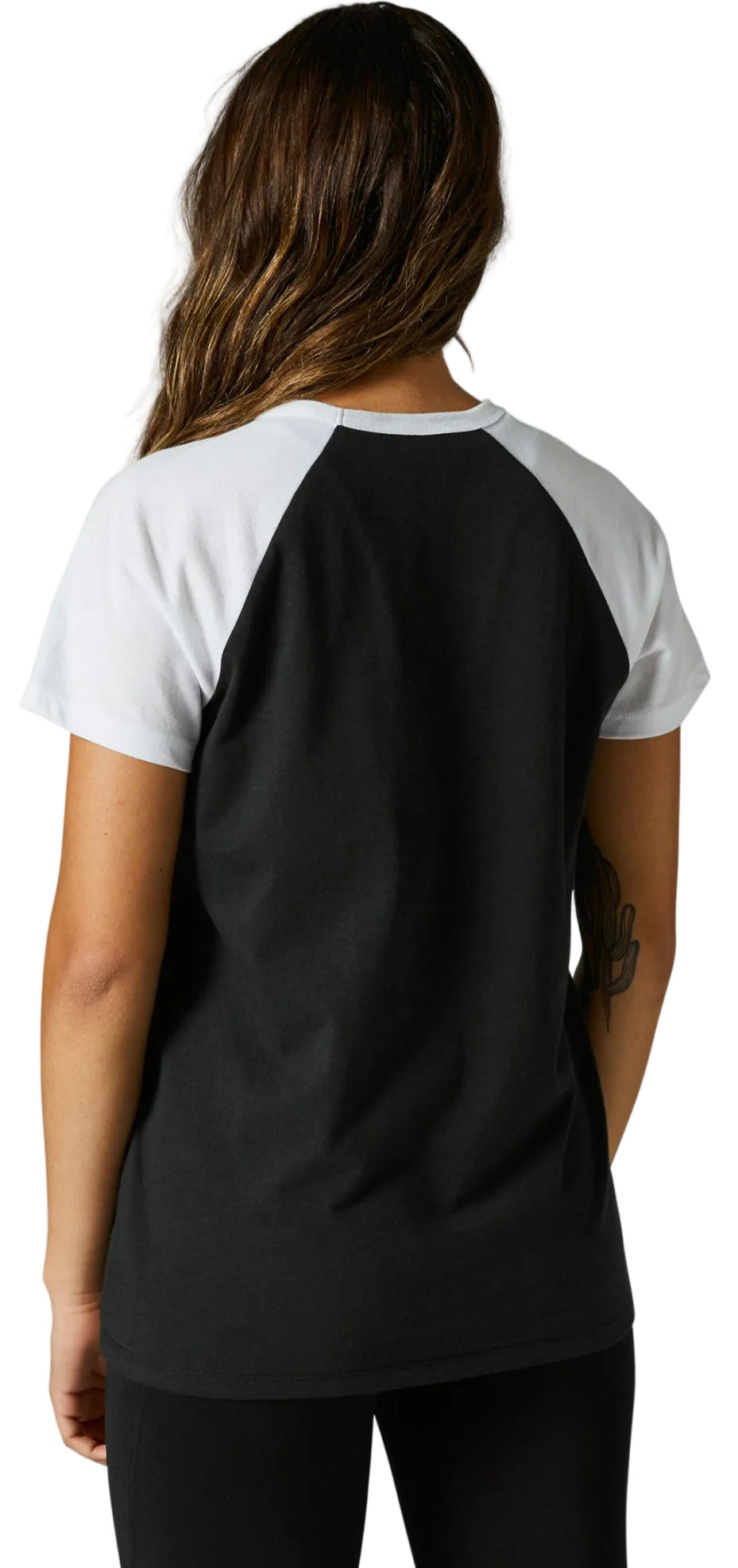 Fox Women RWT Short Sleeve RAGLAN TEE Black BACK FACING MODEL