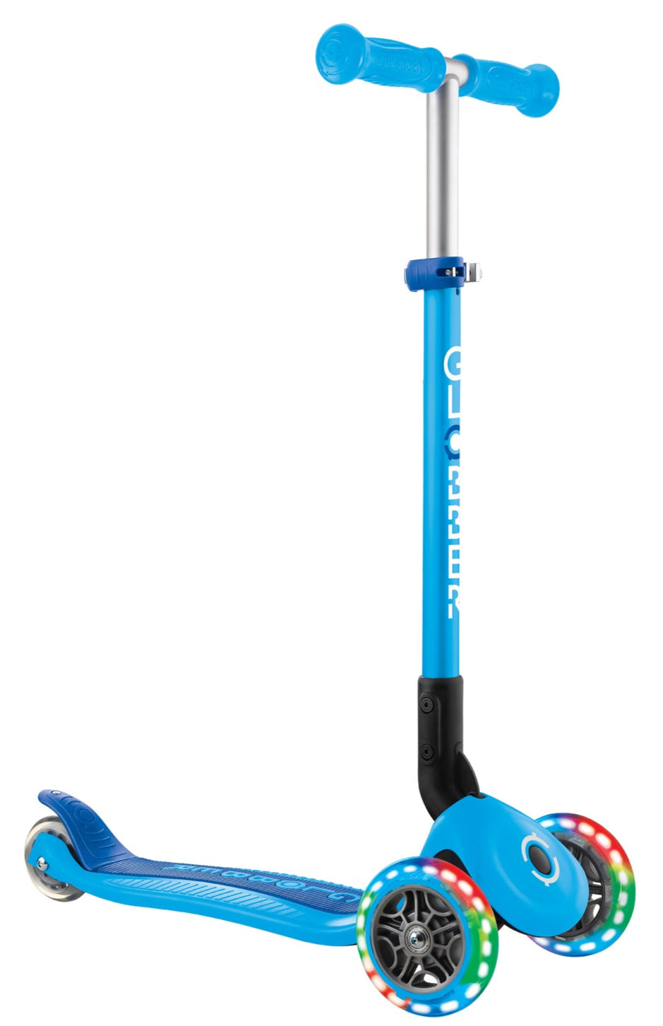 Globber PRIMO Foldable Lights Scooter - Sky Blue/Navy Blue