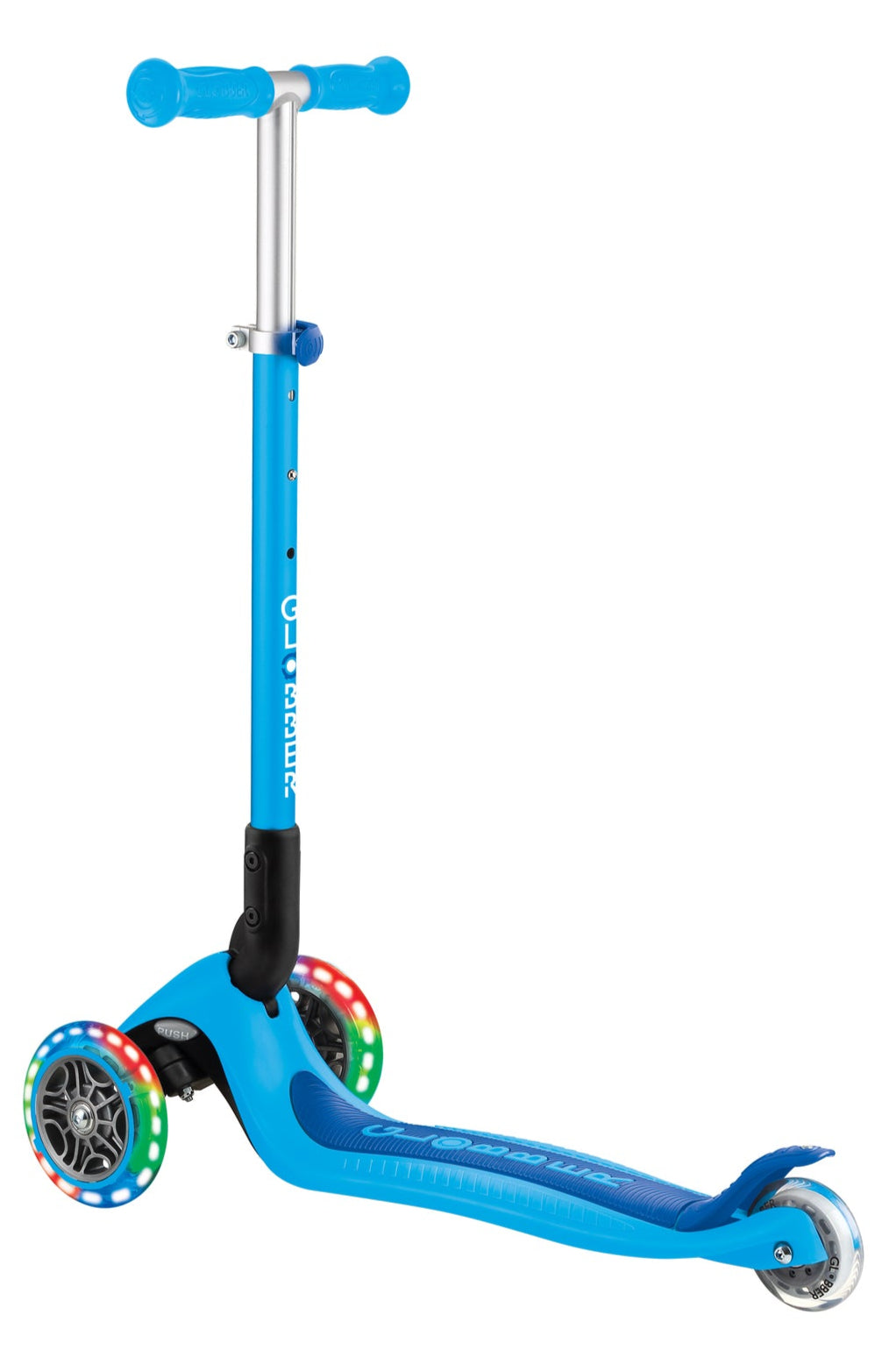 Globber PRIMO Foldable Lights Scooter - Sky Blue/Navy Blue