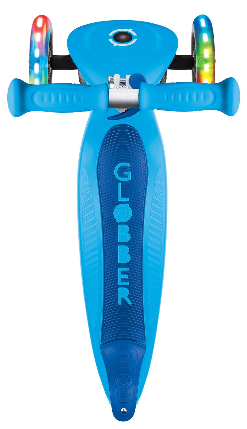 Globber PRIMO Foldable Lights Scooter - Sky Blue/Navy Blue