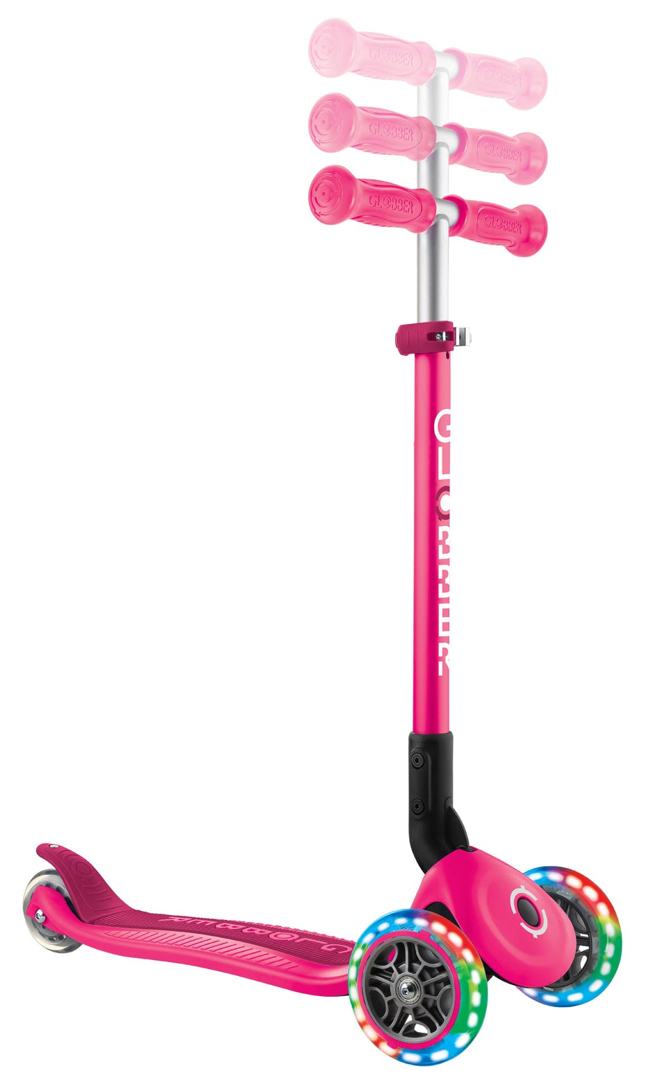 Globber PRIMO Foldable Lights Scooter - Fuchsia/Dark Pink