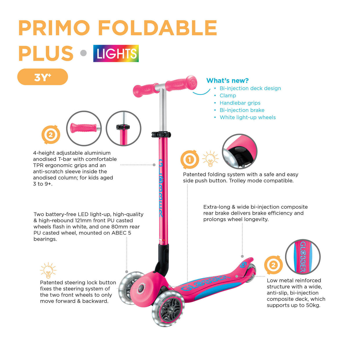 Globber PRIMO FOLD PLUS Scooter V2 with lights