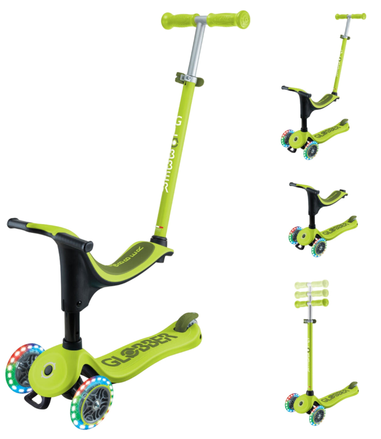 Globber GO UP SPORTY Lights Scooter - Lime Green/Khaki