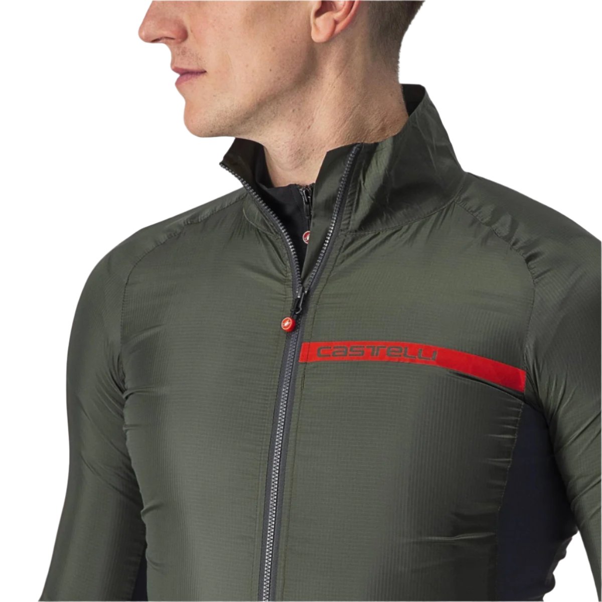 CASTELLI SQUADRA STRETCH JACKET MILITARY GREEN/DARK GRAY FRONT ZIPPER