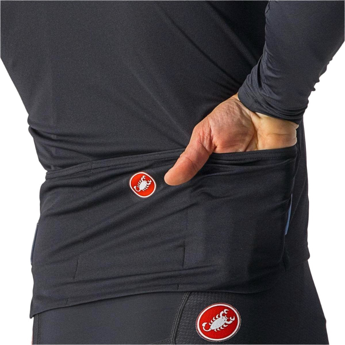 CASTELLI PROLOGO LONG SLEEVE JERSEY LIGHT BLACK/SILVER GREY-IVORY BACK POCKET