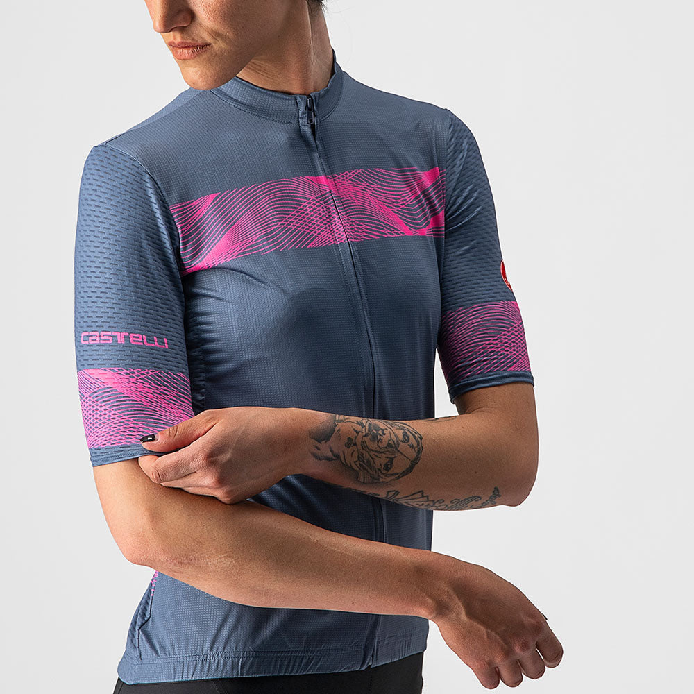 Castelli Fenice Women's Jersey Light Steel Blue/Pink Fluro