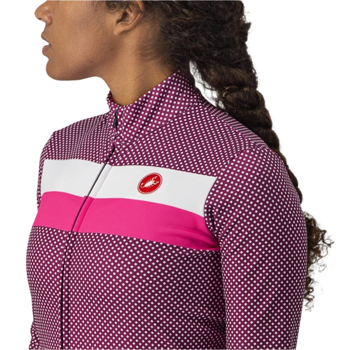 CASTELLI VOLARE LS JERSEY CYCLAMEN/WHITE-PINK FLUO SIDE FRONT