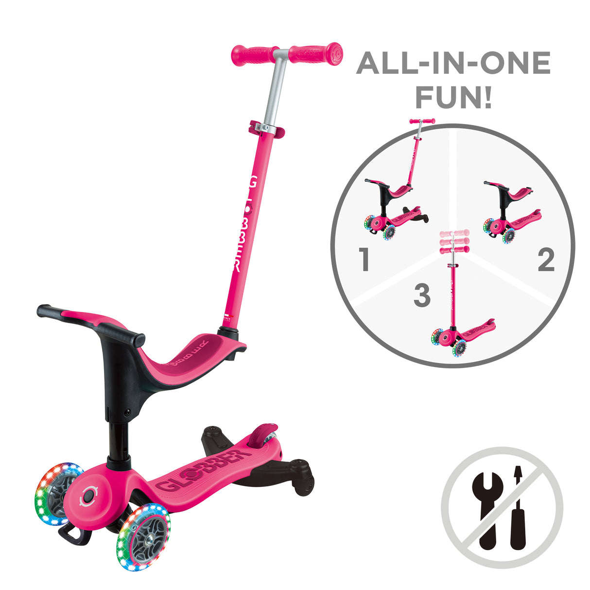 Globber Go Up Sporty Lights 360 - Fuchsia/Dark Pink