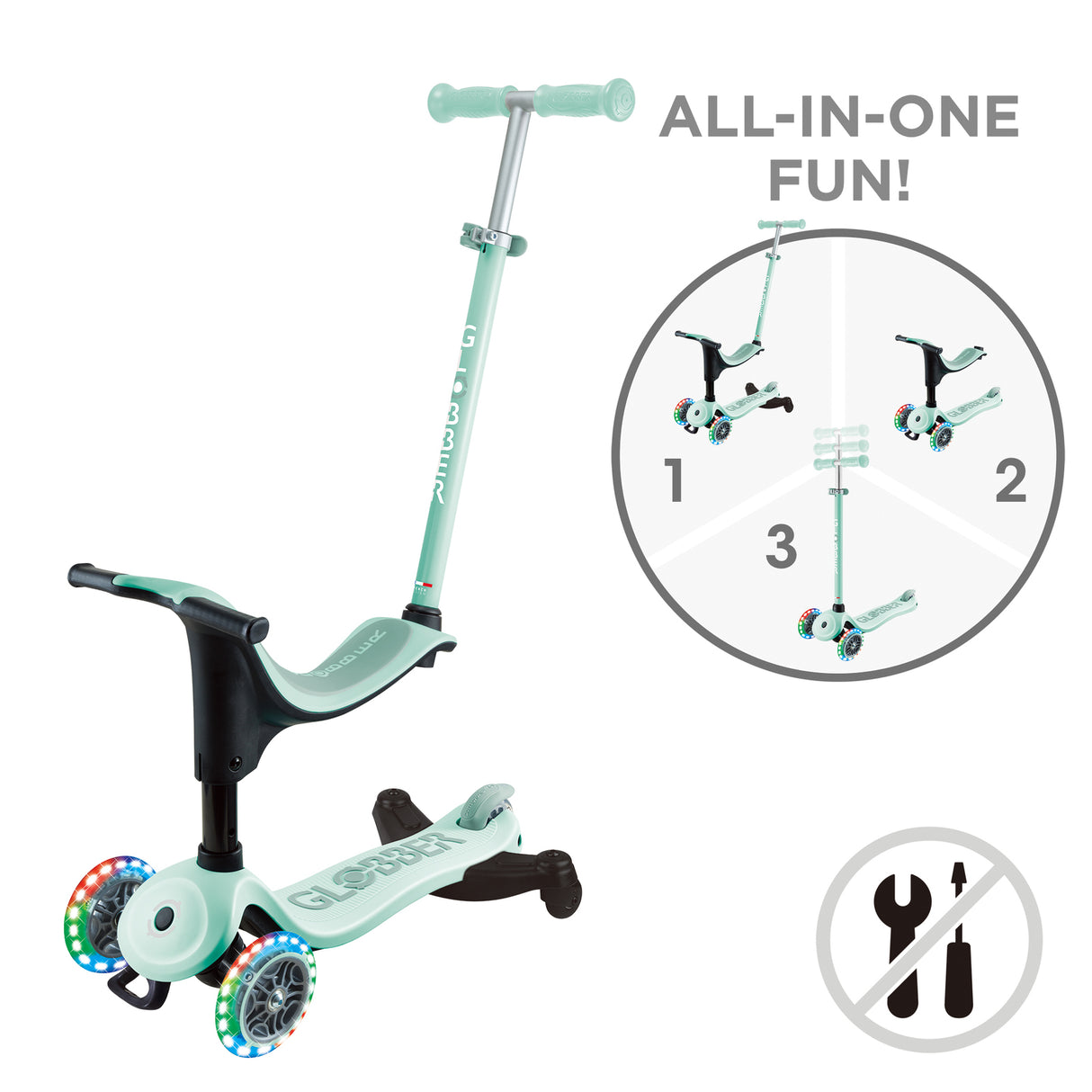 Globber Go Up Sporty Lights 360 - Mint/ Pistachio