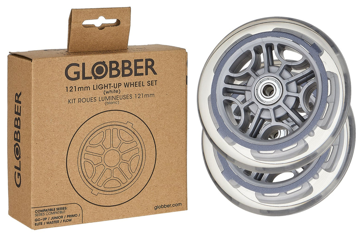Globber 121mm White Light-Up Wheel Pair for GoUp/Junior/Primo/Elite/Master/Flow